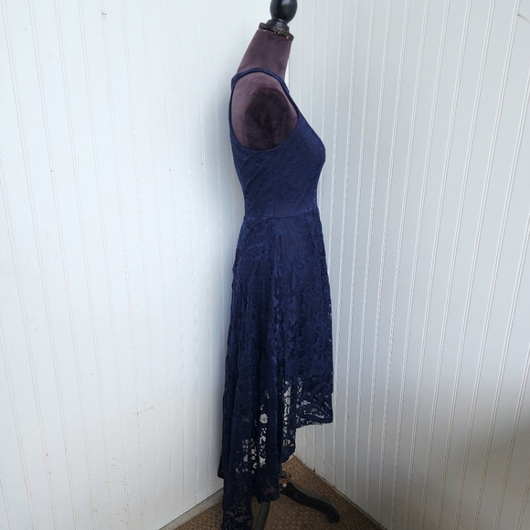 DressyStar Womens Halter Floral Lace Hi-Lo Party Dress Navy M Blue Sleeveless - Picture 5 of 14
